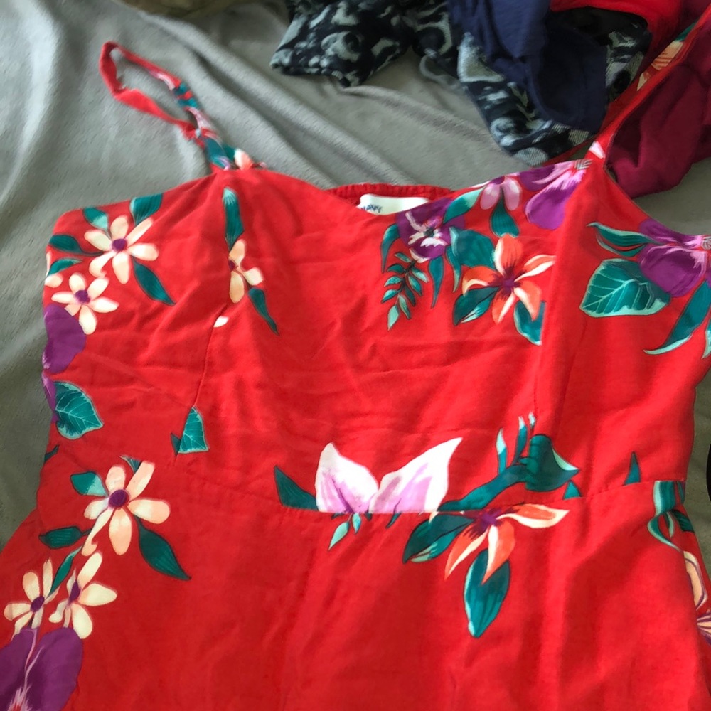 red floral dress